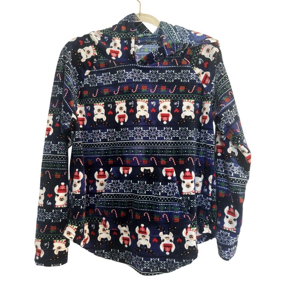 No boundaries Plush Hoodie Festive Llama Pullover Christmas Junior Large
